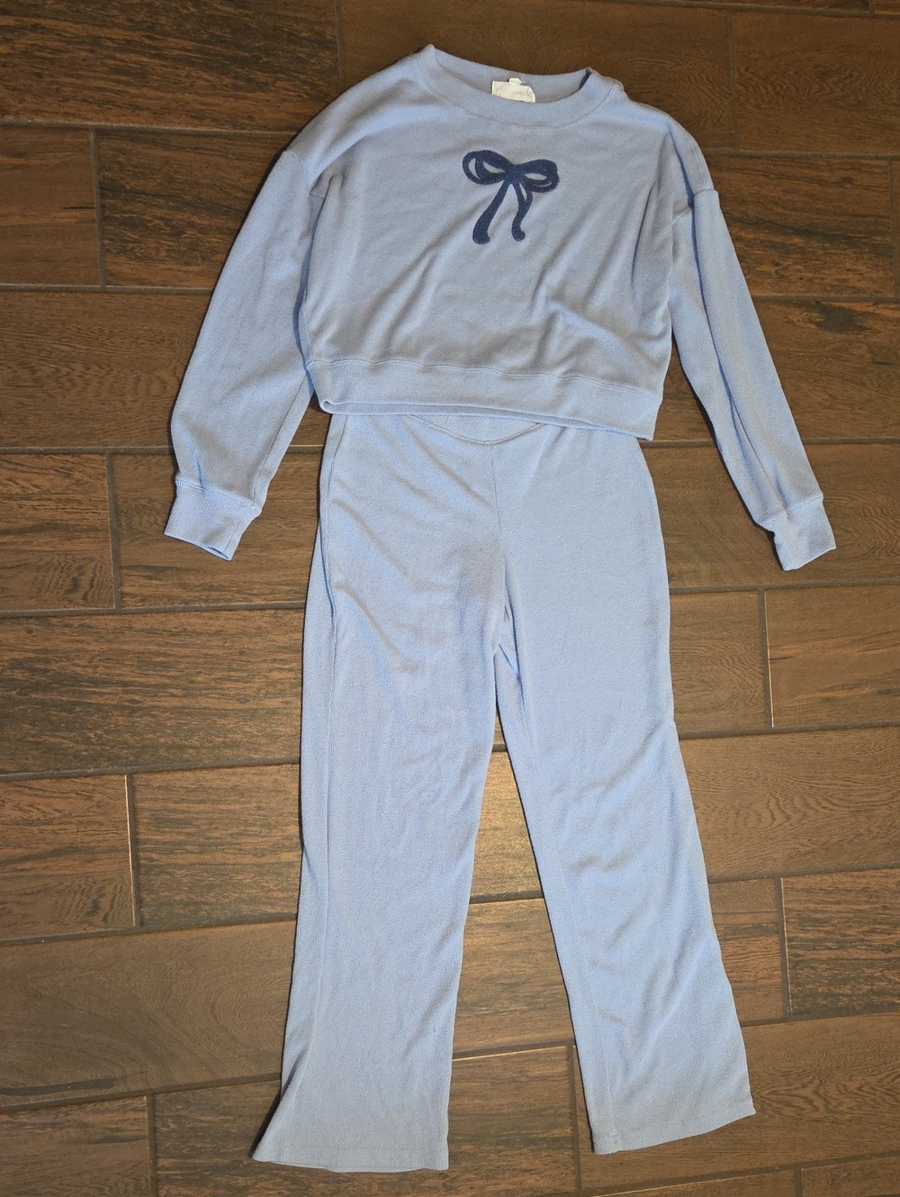 Light Blue Two-Piece Lounge Set with Bow Detail
